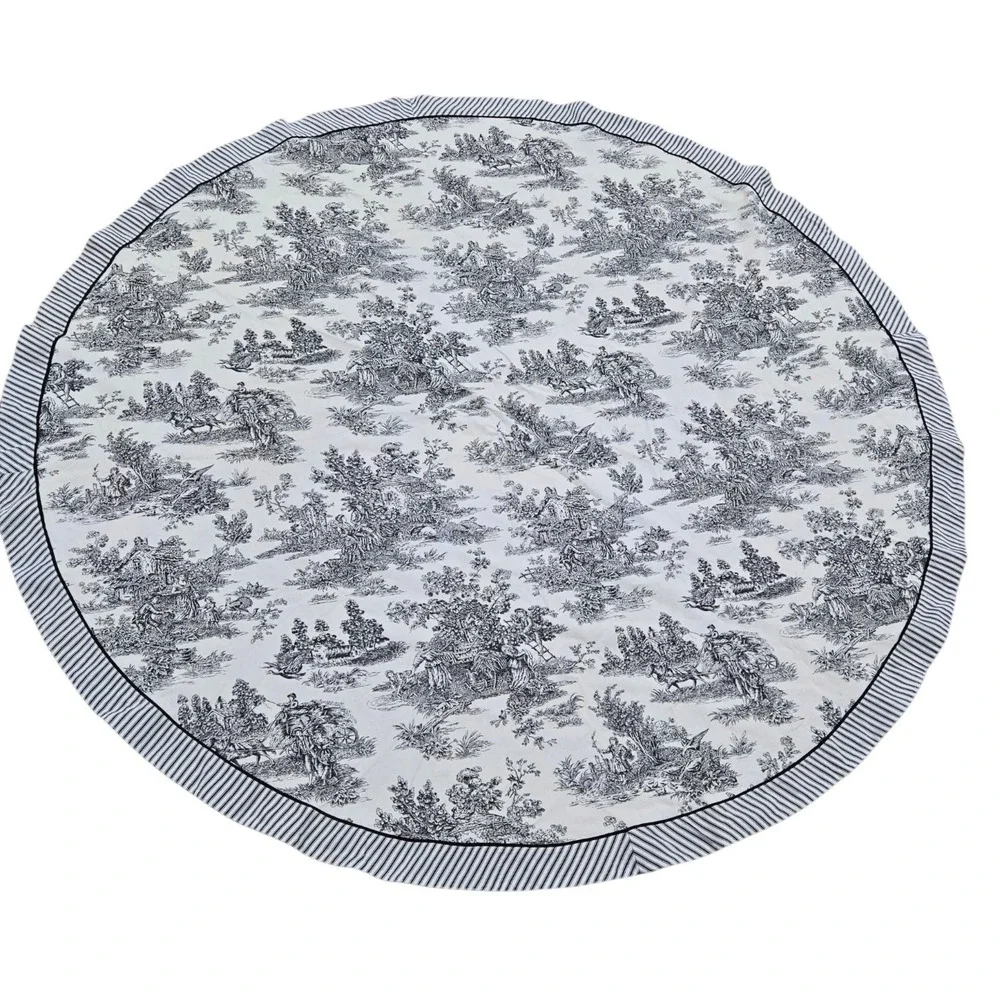 French Country Toile Single Round Tablecloth Black White 63.5